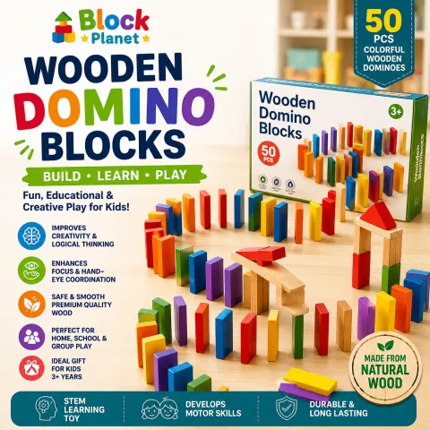 50 Pcs Colorful Wooden Domino Blocks