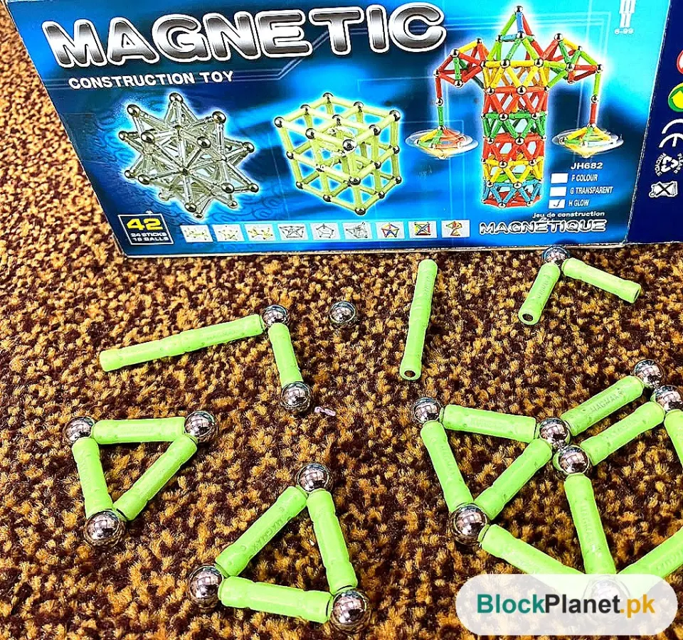 Magnetic Construction Sticks & Balls Set — Glow in the Dark (42 Pcs)